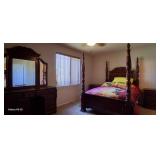 FULL BED, MATTRESS, NIGHTSTANDS, DRESSER, MIRROR