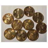 S2 - TEN US SACAGAWEA GOLDEN DOLLAR COINS (J39)