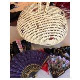 S2 - LOT OF HAND FANS & BASKET PURSE (M18)
