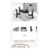 S2 - DINING TABLE WITH GLASS INSET TOP, SIX CHAIRS