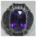 STERLING SILVER AMETHYST RING 7.40GRS