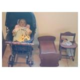 S2 - COLLECTIBLE BABY DOLL, CARRIAGE, CRIB & CHAIR