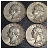 LOT OF 4 - 1964 SILVER QUARTERS (77)