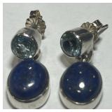 STERLING SILVER LAPIS & TOPAZ EARRINGS 6.30GRS