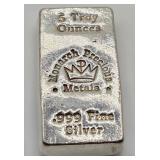 5 TROY OUNCES .999 FINE SILVER BAR (62)