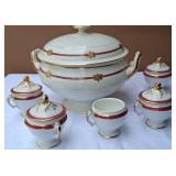J2 - ANTIQUE PORCELAIN TUREEN, CUPS (G42)