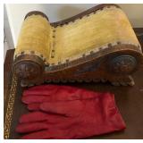 J2 - ANTIQUE GOUT FOOT STOOL, GLOVES