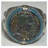 A VINTAGE STERLING SILVER MENS RING 24.40GRS