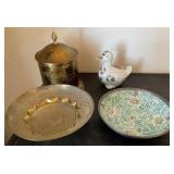 J1 - VINTAGE PLATES, JAR WITH LID & DUCK PLANTER