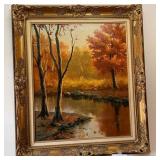 J1 - AUTUMN LANDSCAPE ART FRAMED 29X26" (L3)