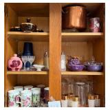 J1 - MUGS, GLASSWARE, COPPER POT, CONDIMENT DISHES