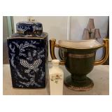 J1 - GINGER JAR & TWO DECORATIVE VASES (L38)