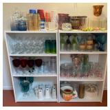 J1 - MIXED LOT OF GLASSWARE & WHITE SHELVING