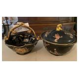 J1 - PORCELAIN BASKET, LIDDED CANDY DISH (L49)