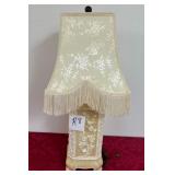 J1 -TABLE LAMP WITH PORCELAIN BASE & FRINGED SHADE