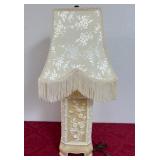 J1 -TABLE LAMP WITH PORCELAIN BASE & FRINGED SHADE