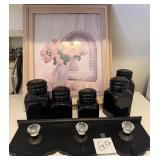 J1 - FRAMED ART, CANISTERS, DECORATIVE SHELF (G37)