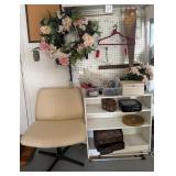 J1 - SIDE CHAIR, BOOKCASE, FLORAL WREATH & MORE