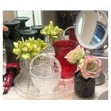 N2 - MIXED LOT OF VASES, MIRROR, FAUX ORCHIDS (M56