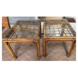 408 - TWO BAMBOO & GLASS SIDE TABLES