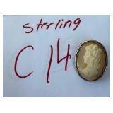 502 - VINTAGE STERLING SILVER CAMEO BROOCH (C14)