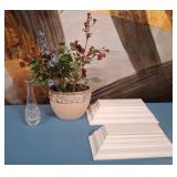 11 - FAUX FLORAL ARRANGEMENT, VASE, SHELVES (L86)