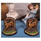 11 - BOOKENDS, ANGEL STATUETTE, BUST OF JESUS (L43