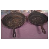 11 - TWO VINTAGE CAST IRON SKILLETS (C131)