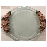 464 - FLORAL EMBELLISHED GLASS TRAY (A11)