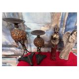 502 - CANDLE HOLDERS, ANGEL & BUDDHA STATUETTES