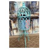 502 - DECORATIVE BIRDCAGE STAND WITH CONTENTS