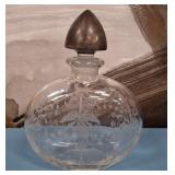 11 - VINTAGE ETCHED GLASS PERFUME BOTTLE (L57)