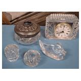 11 - CLOCK, VOTIVE HOLDERS, HAIR RECEIVER, FIGURIN