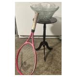 464 - CUT GLASS PUNCH BOWL,END TABLE AND TENNIS RA