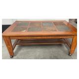 11 - COFFEE TABLE WITH SLATE INSET TOP & CASTERS