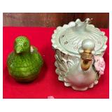 81 - CERAMIC BIRD & HAND-PAINTED GOOSE VANITY JAR