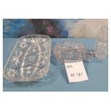 502 - VINTAGE GLASS PLATTER, CONDIMENT DISH & JAR