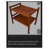 S1 - WOODEN, WHEELED STAND/CART W/ FAUX LILIES