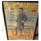 S1 - ANTIQUE BICYCLE AD PRINT FRAMED 29X21" (L6)