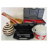 S1 - TOOL BOX, SOCKET SET,  BASEBALL BATS, BOWL,