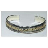 STERLING SILVER/14KT GOLD CUFF BRACELET 20.80GRS