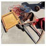 N1 - OLD SAW, GALOSHES, TOOL BELT, FAN & CORD