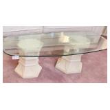 S3 - DOUBLE PEDESTAL COFFEE TABLE W/GLASS TOP