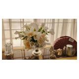 S3 - FAUX FLOWERS, FAN VASE, FIGURINES, CANDLES