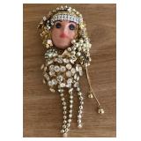 S3 - RHINESTONE FLAPPER BROOCH SIGNED (M27)