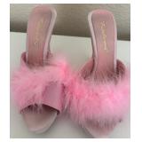 J3 - PAIR OF PINK, FEATHERED SHOES (R49)