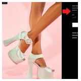 J3 - PAIR OF GREEN SATIN PLATFORM SHOES (L149)