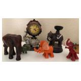 J3 - MIXED LOT OF ELEPHANT FIGURINES & CLOCK (R231