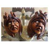 N3 - PAIR OF HAND CARVED WOOD MASKS (F115)