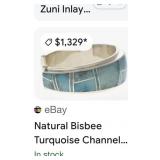 STERLING SILVER ZUNI INLAY TURQUOISE CUFF 70 GRS